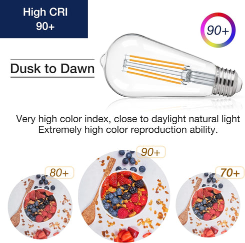FLSNT Dusk to Dawn Outdoor Sensor ST19 LED Light Bulb, 7W (60W Equivalent), 800LM Vintage Filament, 4 Pack