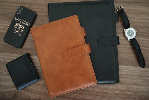 Thegreen Hard PU Leather Cover for Rocketbook Executive-Letter Size, Black/Dark Brown, Fake Leather Fabric with Pen