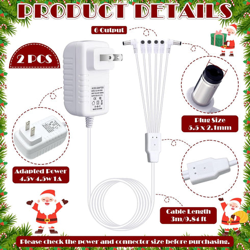 Umigy 2 4.5v White(6 Pcs Power Adapter Compatible with Lemax Lighted Accessory Ac Dc Power Adapter for Christmas