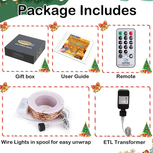 132 400 8 Dimmable Feet LEDs Copper Wire String Lights with Switch, Christmas Lights Indoor Decoration for Party