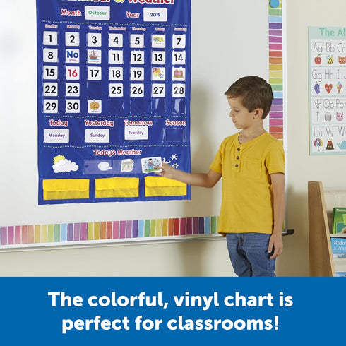 Learning Resources Calendar & Weather Pocket Chart - Classroom Calendar and Weather Chart for Teacher Supplies