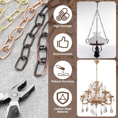 7ft 2.4mm/0.09" 2 uxcell Lighting Hanging Chain, Looping Metal Pendant Chandelier Chain Extension with Spring Snap Hook