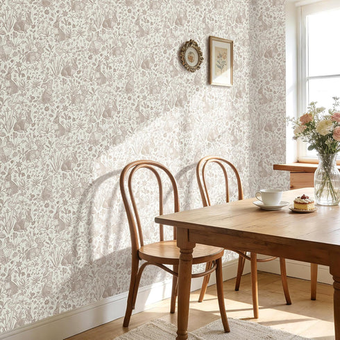 17.5"x276" ICOOP Beige Wallpaper Rabbit Neutral Peel and Stick Wallpaper Boho Vintage Farm Cottage Contact Paper