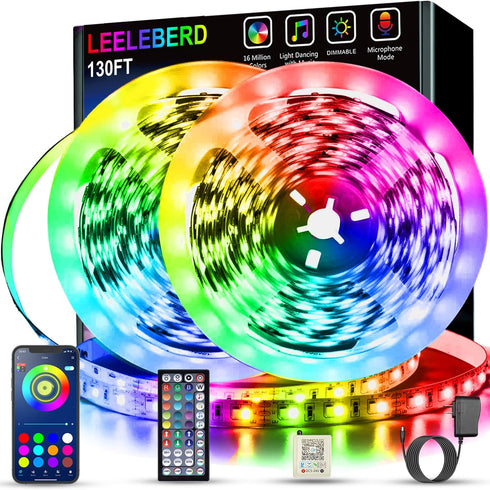 Leeleberd 130 ft Led Lights for Bedroom,(2 Rolls of 65FT) Bluetooth Smart APP