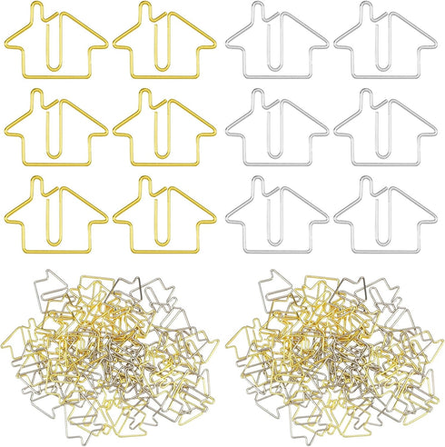 Yeaqee 100 Pcs House Shaped Paper Clips, Gold Silver Fun Bookmarks for Real Estate Agents
