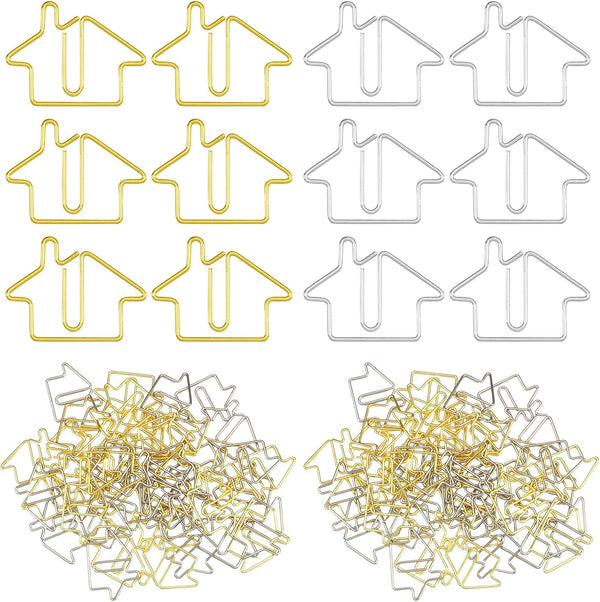 Yeaqee 100 Pcs House Shaped Paper Clips, Gold Silver Fun Bookmarks for Real Estate Agents