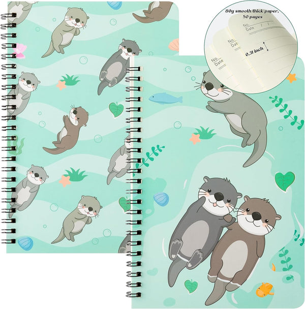 L1rabe 2 A5 Otter Spiral Notebooks, Cute Funny College Ruled Hardcover Notebooks for Kids Teens