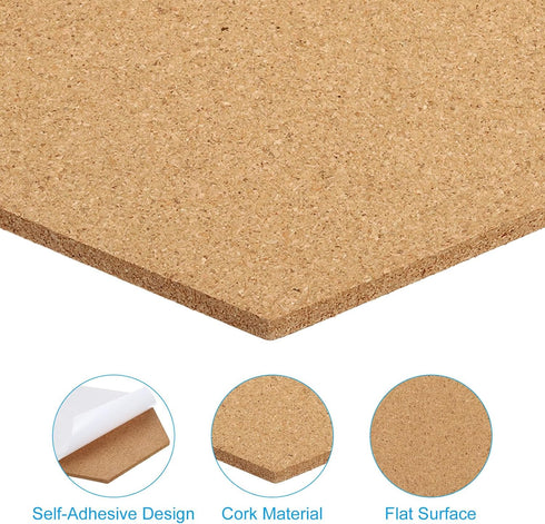 PATIKIL 12x10" 1/4" Thick Cork Board Tiles, 4 Pack Self-Adhesive Hexagon Bulletin Board for Home Office Classroom DIY,