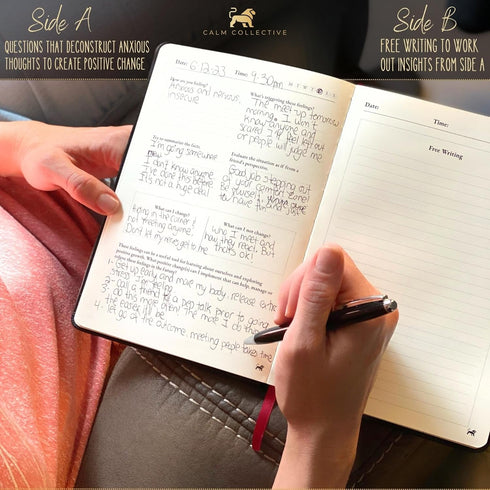 Calm Collective Guided CBT Anxiety Relief Journal Kit for Mental Health Therapy with Free Pen Included, Mindfulness