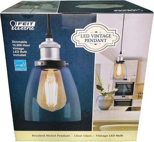 Feit Electric Dimmable LED Vintage Pendant Light Brushed Nickel with Clear Glass