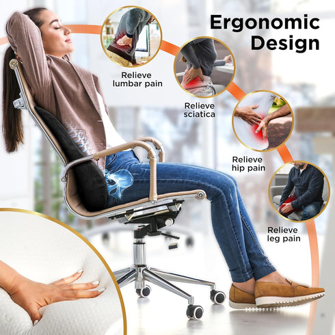 BLACK+DECKER Memory Foam Lumbar Support Pillow with Cooling Gel High Back Lumbar Cushion for Office, Car, Wheelchair