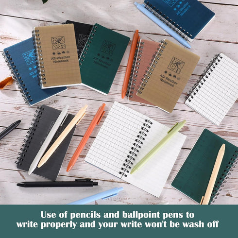 PerKoop 24 Pcs Waterproof Notebook - 3x5'' Pocket Tactical Notepad, Small Spiral Memo with Ballpoint Pen, Dark Color