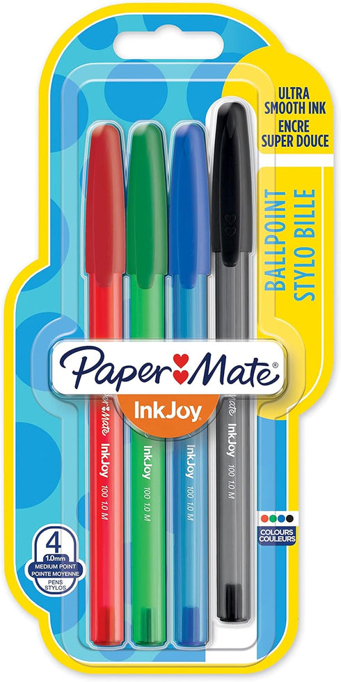 Paper Mate InkJoy 100ST Ballpoint Pens, Medium Point (1.0mm), Classic Colours, 4 Count