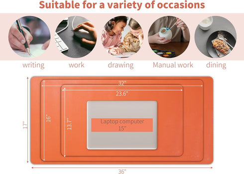 RENMTURE PU Mouse Pad, Faux Leather Large Desk Pad, Non-Slip Waterproof Gaming Desk Blotter (36"x17", Orange)
