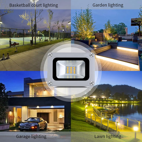 12V-24V 10W IP65 6500K 1000LM DC LED Flood Lights Outdoor, Waterproof Security Lights Fixture, Hardwired Wall Lamp