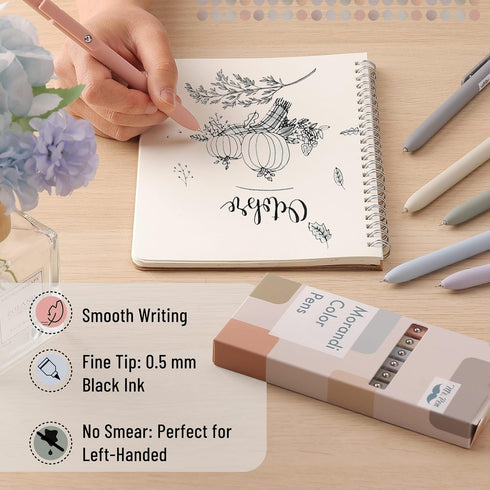 Mr. Pen - Retractable Fine Point Gel Pens, 6 Pack, Cute Aesthetic Morandi Barrels, Fast Dry Ink for Journaling