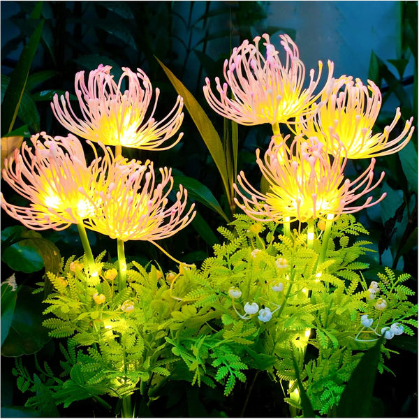 Solar Garden Lights - 2 Pack Solar Flowers Lights with Glowing Flowers & Stems for Outdoor Garden Decoration