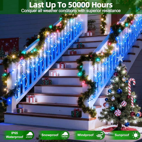 504 112 50ft 12 Dimmable, LED Christmas Lights with Drops, Modes Blue and White Fairy String Lights with Timer