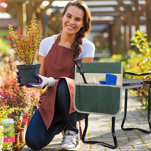 Garden Kneeler Seat Tool Bag with Striped Pattern Multifunctional Kneeling Bench Pouch for Gardening Tools Storage