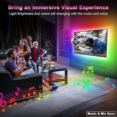 Daymeet TV LED Lights Strip - Music Sync LED TV Backlight for 65-85in TV, 16.4FT Bluetooth APP Remote Control, USB TV