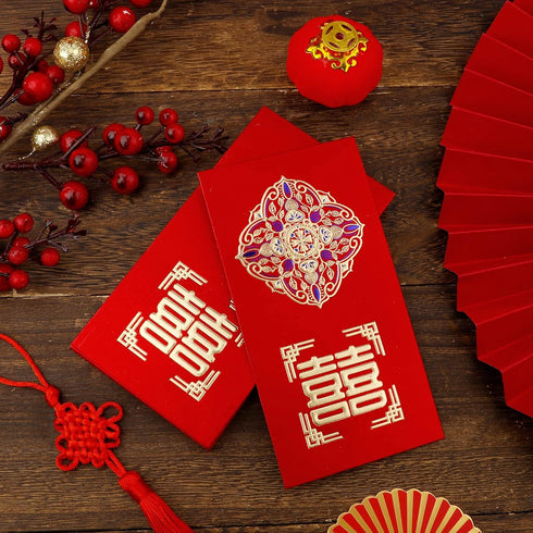 SAVITA 12pcs Wedding Red Envelopes, Traditional Chinese Lucky Money Envelopes for Newlyweds Bride Groom (A)