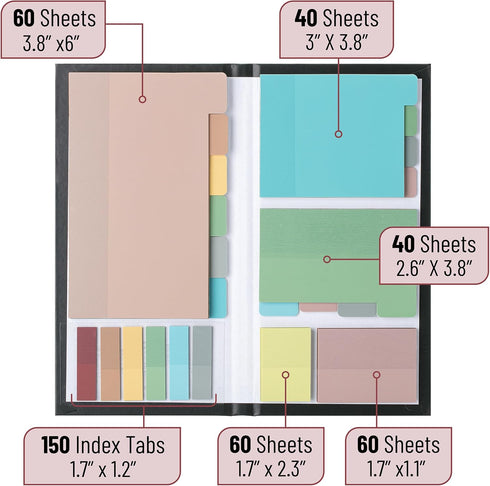 Mr. Pen Transparent Sticky Note Set, 410 Pack, Divider Tabs, Morandi Colors, Translucent Sticky Notes for Planner