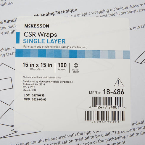 15 15 100 Count, 1 Pack McKesson CSR Sterilization Wrap for Medical Supplies, Nail Technicians, Tattoo Tools - Air
