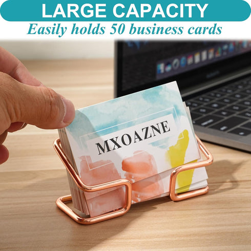 Business Card Holder for Desk, Modern Business Card Organizer, 2 Pack Rose Gold Display for Women