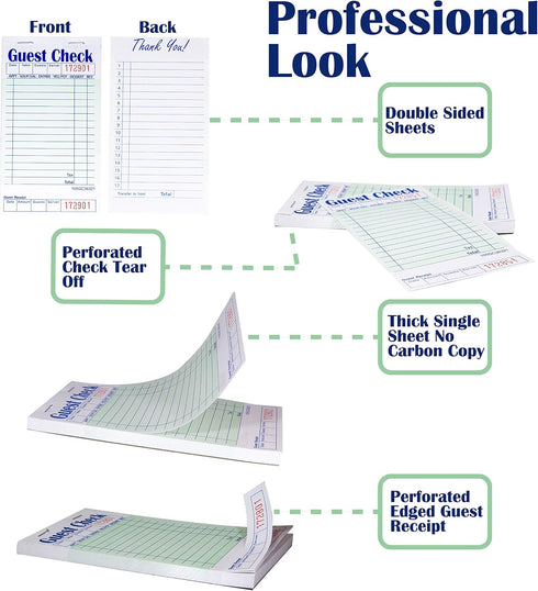 50 20 Guest Check Pads For Waiters Waitresses Servers Restaurants Orders or Childs Practice Single Page Durable Thick