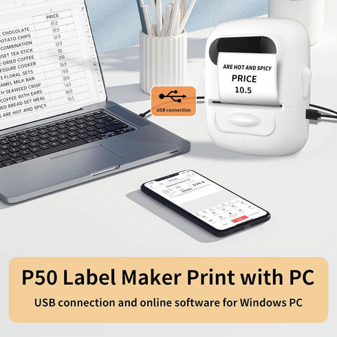 Barcode Label Printer P50, Portable Bluetooth Thermal Mini Label Maker for Office & Home, Easy to Use for Small Business