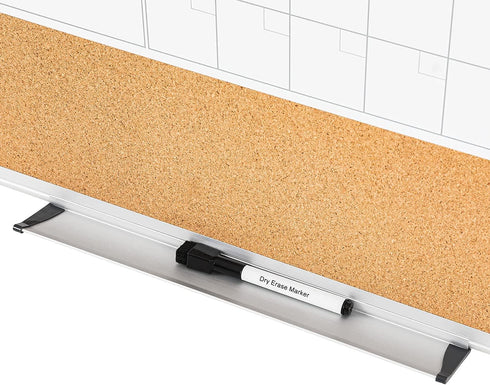 VUSIGN Monthly Calendar Whiteboard Cork Board Combo, 18" x 24", Planning Board with Silver Aluminium Frame