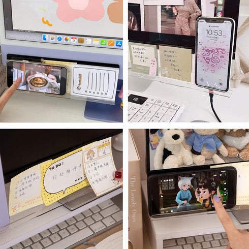 Yocoolfun 2 Pack Computer Monitor Memo Board Bottom Mount,Computer Monitor Message Board with Phone Holder, Monitor