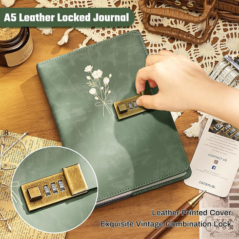 A5 260 100 5.7"x8.3", Ovesmusl Diary with Lock for Girls Leather Diary for Women Pages GSM Refillable Journal with Lock