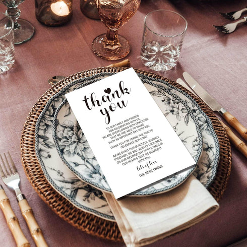KRUCVOJO 50 Setting 4 6 Inch Wedding Reception Thank You Cards - Place Cards for Wedding, Rehearsal Dinner Table Sign