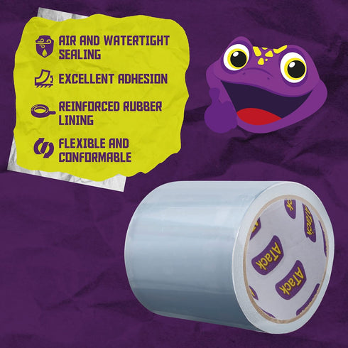 ATack Waterproof Patch and Seal Tape, Clear, 4" x 10', Water Barrier Tape for Leak Repair on Pipes, Roof, Boat