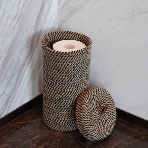 3 14" 7'' Handmade Cotton & Jute Toilet Paper Holder Woven Toilet Paper Stand & Storage Basket with Lid, Freestanding