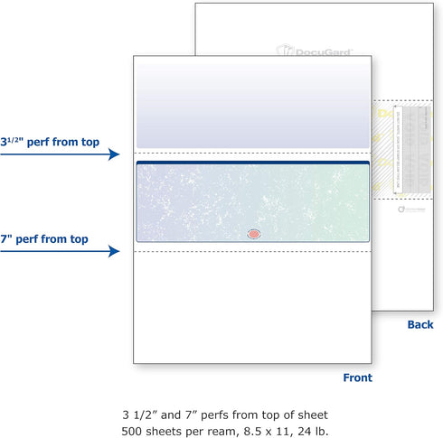 DocuGard Blue/Green Prismatic Middle Check - 8.5 x 11 Inches, 24 lb, 500 Sheets, 1 Check Per Sheet