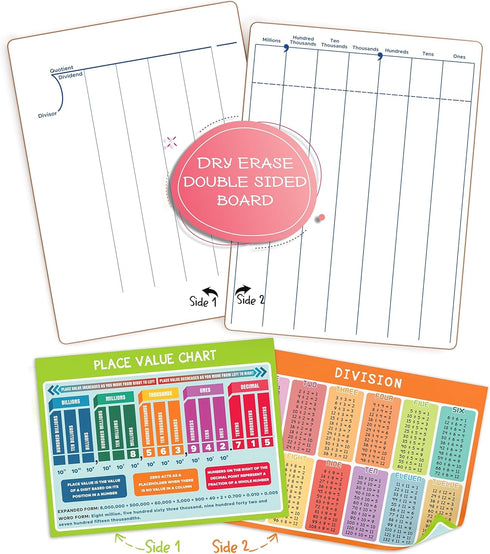 SCRIBBLEDO 9 x 12 Inch Dry Erase Division & Place Value White Board, Double-Sided Math Manipulatives
