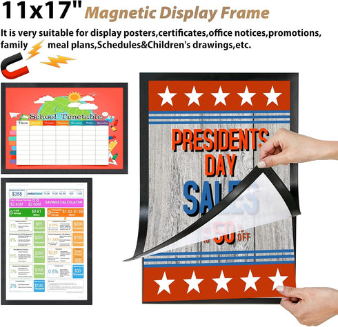 PUJIANG 11" 17" 6Pack) x Self-Adhesive Magnetic Display Frame, Double Sided Window Magnetic Sign Holder with Clear PVC