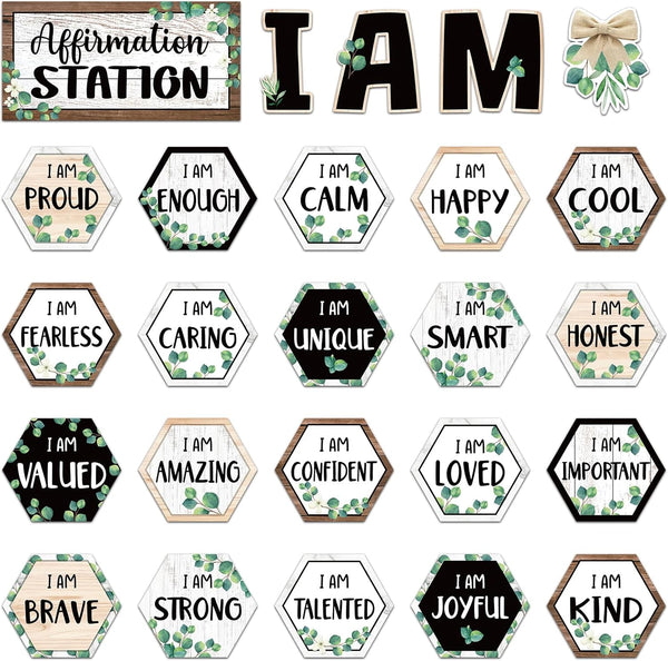 Frienda Eucalyptus Affirmation Station Bulletin Board Set - Motivational Posters for Classroom, Home, Teacher Wall