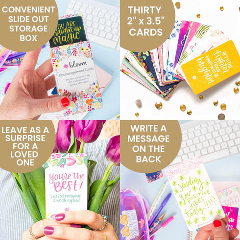 bloom daily planners Encouragement Card Deck, Cute Inspirational Quote Notecards, Set of Thirty Assorted Designs