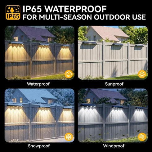 POOWUUDT 11.81inch 3-Mode (3000K/4000K/6000K),4 Improvement(4 Pack) Solar Fence Lights Outdoor Waterproof, LED