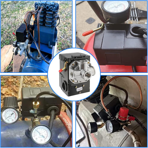 Air Compressor Pressure Switch Replacement LF10-4H, 95-125 PSI Range, 20A Rating, 4-Port