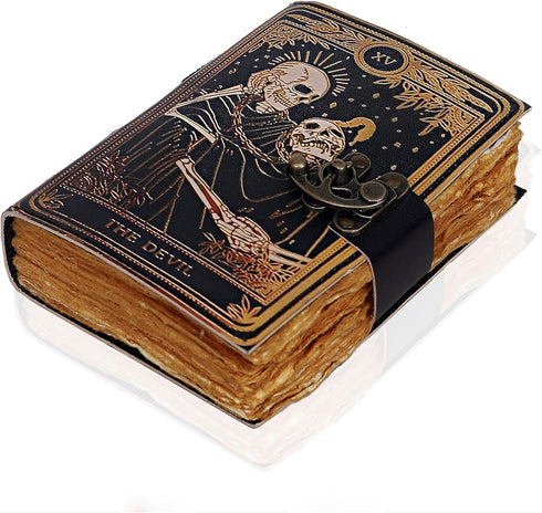 VC Book of Spells Leather Journal, Deckle Edge Paper Grimoire, Printed Journal, Gothic Notebook for Men and Women