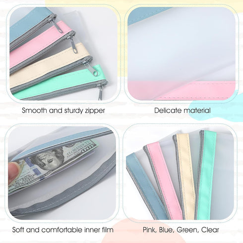 Sorcristy 4-Piece Set, 8.4 4.1 Inch, Multi-Purpose Money Pouch Cash Envelopes Small Zipper Pouches, Mesh Bags
