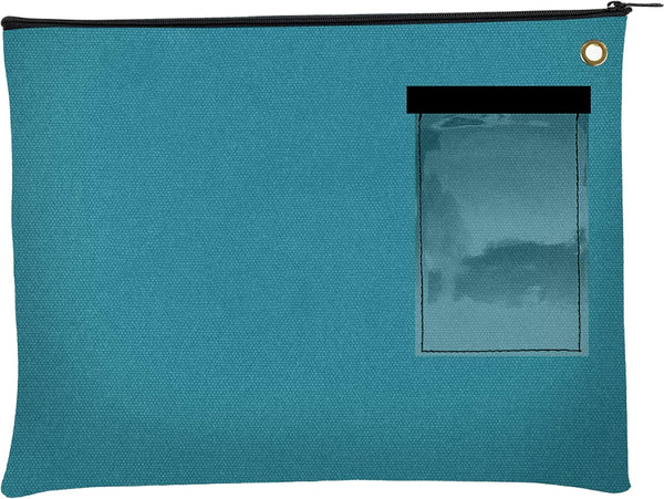 BankSupplies Canvas Interoffice Mailer, 14 oz. | 14W x 11H | Teal | Large Zipper Bag with Grommet