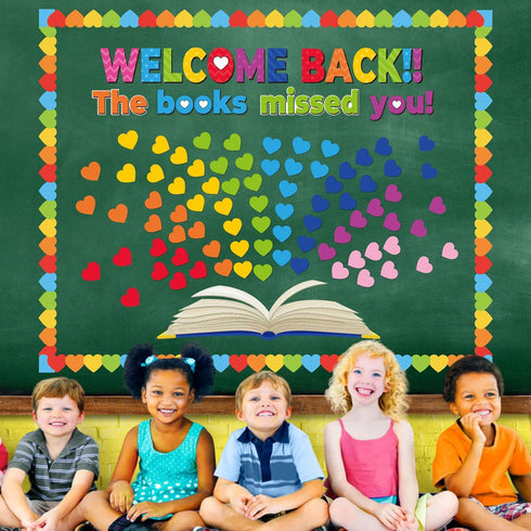 Chunnin Colorful Heart Reading Bulletin Board Decorations Set, Welcome Back The Book Missed You Craft Supplies