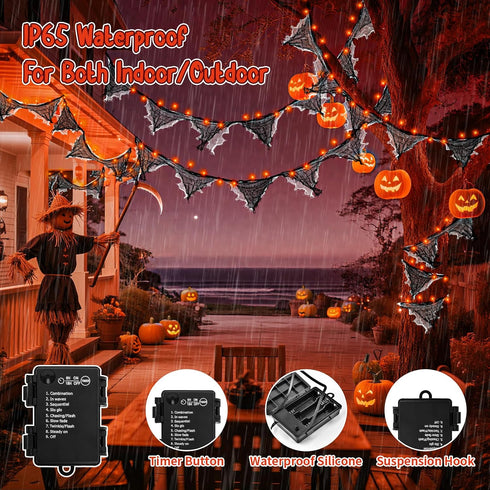 FFZZKJ 8 9.9FT 30LED Orange Lights for Halloween Lights String Garland Black Cloth with Timer Modes Battery
