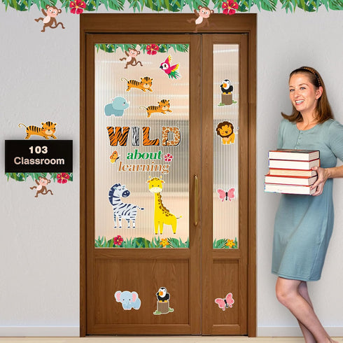 Jungle Animals Bulletin Board Decoration Set, Wild about Learning Cutouts for Kindergarten, Preschool, Elementary Decor