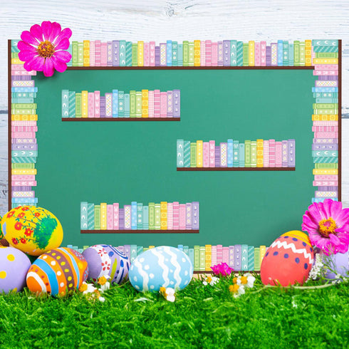 65ft Set BeYumi Spring Bookshelf Border Trim - Springtime Pastel Color Books Rolled Border Trim Floral Bunny Bookshelf